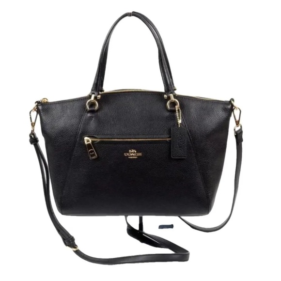 Coach Black Pebbled Leather Satchel Crossbody Handbag Gold Logo RARE - Picture 1 of 4